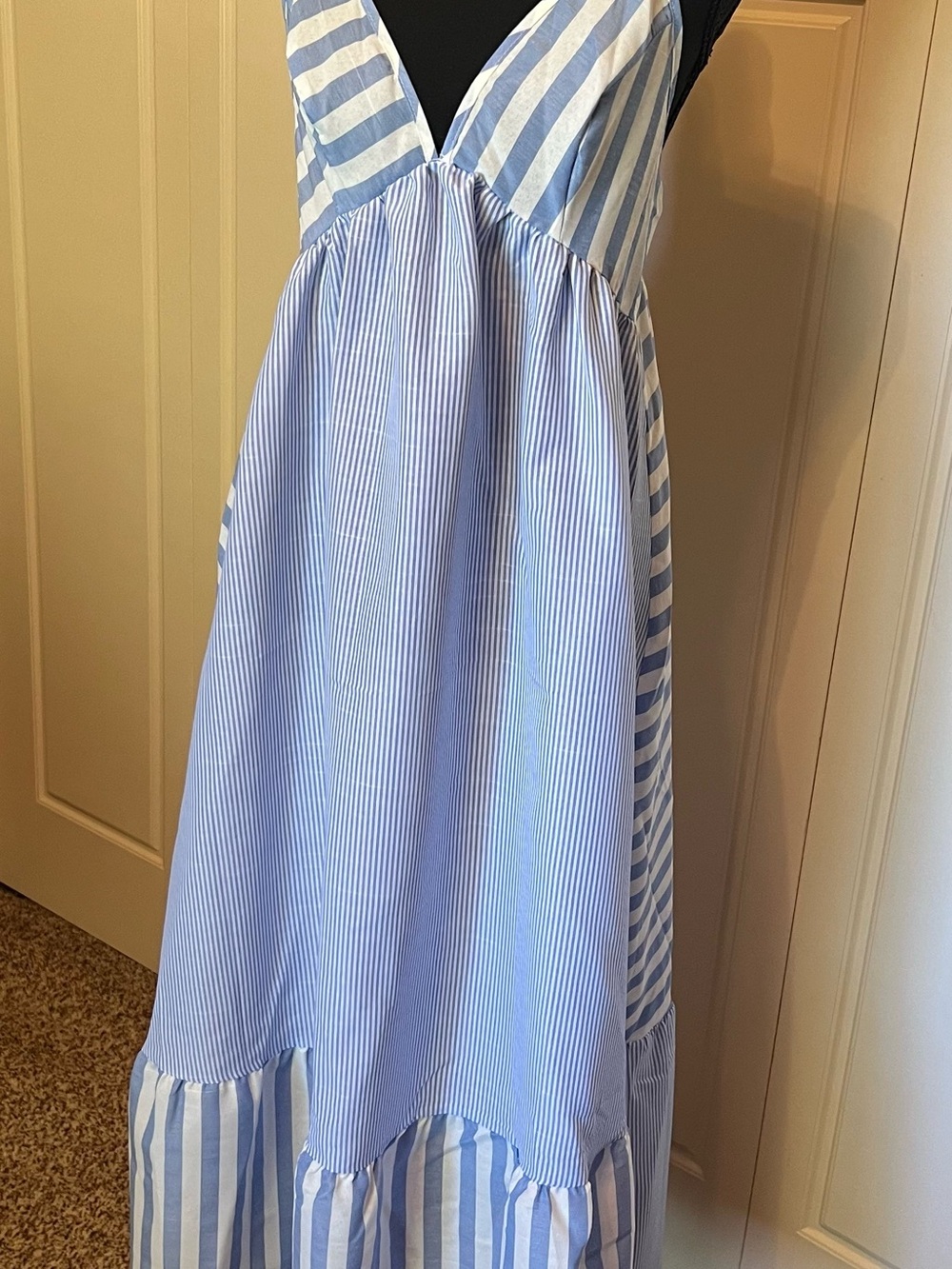SHEIN Blue and White Striped Summer Maxi Dress Sz M